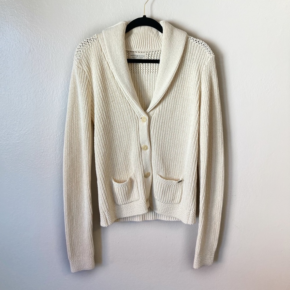 Denim & Supply Ralph Lauren Cream Ribbed Knit Cardigan Size M
